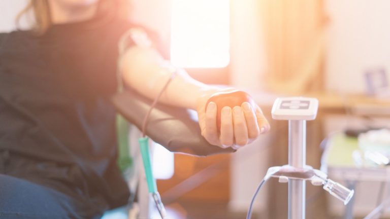 woman donating blood